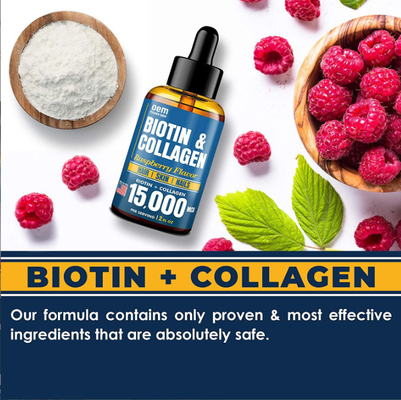 OEM Oral Liquid Biotin Collagen برای رشد مو و سلامت پوست، کلاژن مایع و بیوتین را کاهش می دهد.