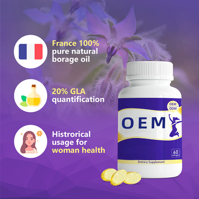 کپسول نرم ژل روغن گل گاوزبان تصفیه شده HACCP ISO Women Hormones Anti Anxiety